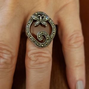 Sterling 925 silver & marquasite simulated jaspr